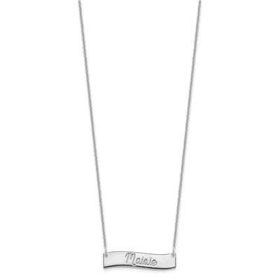 14K White Gold Small ALWAYS IN MY HEART Curved Bar Necklace
