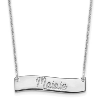 14K White Gold Small ALWAYS IN MY HEART Curved Bar Necklace