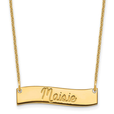 14K Yellow Gold Small ALWAYS IN MY HEART Curved Bar Necklace