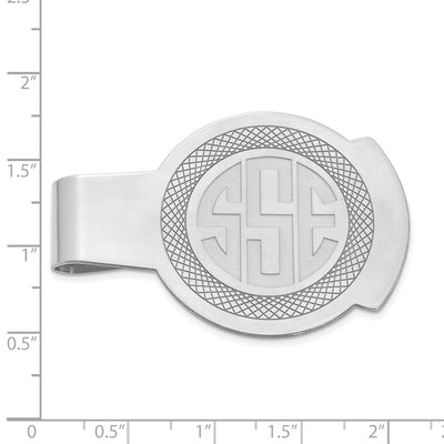 14K White Gold Recessed Letter Monogram Round Money Clip