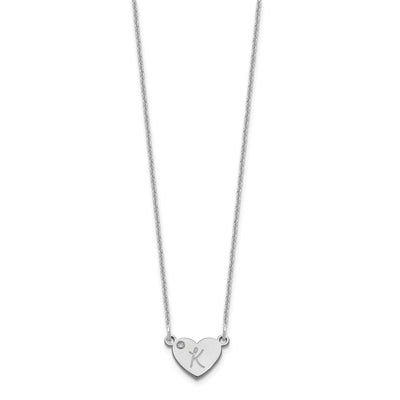 14K White Gold Initial Heart with Diamond Necklace