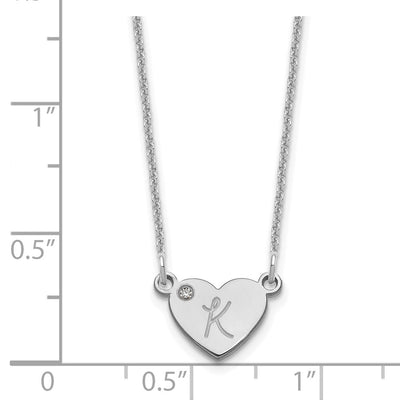 14K White Gold Initial Heart with Diamond Necklace