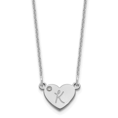 14K White Gold Initial Heart with Diamond Necklace