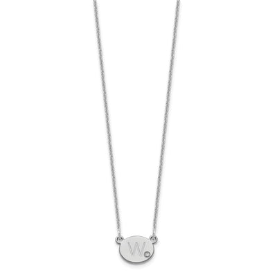 14K White Gold Oval Initial with Diamond Necklace