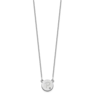 14K White Gold Round Initial with Diamond Necklace