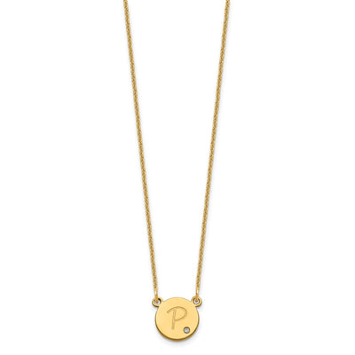 14K Yellow Gold Round Initial with Diamond Necklace