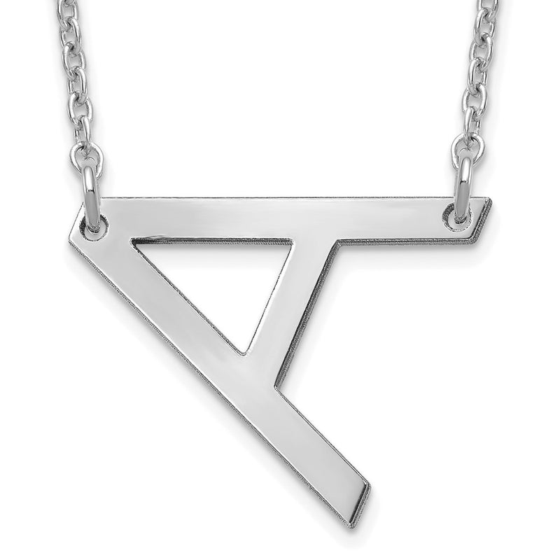 14K White Gold Polished Small Necklace letter A