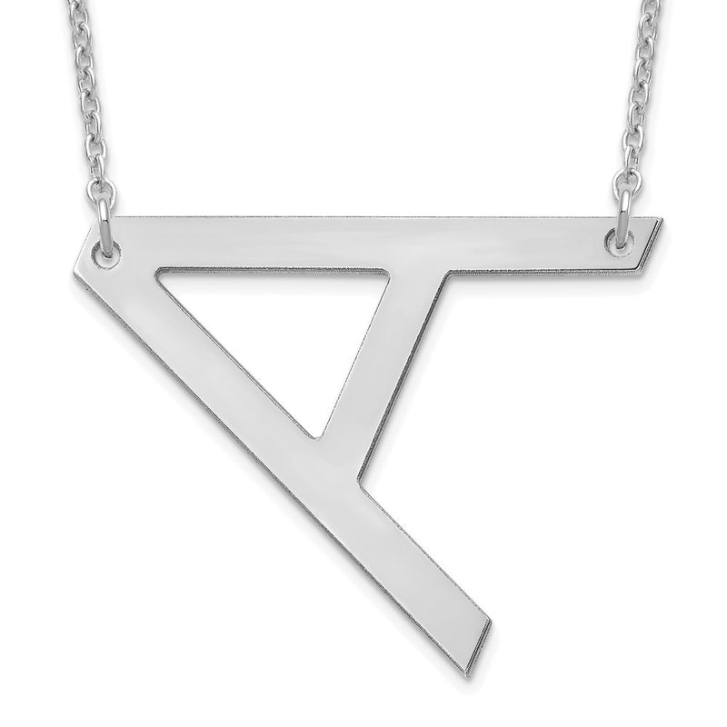 14K White Gold Polished Large Necklace letter A
