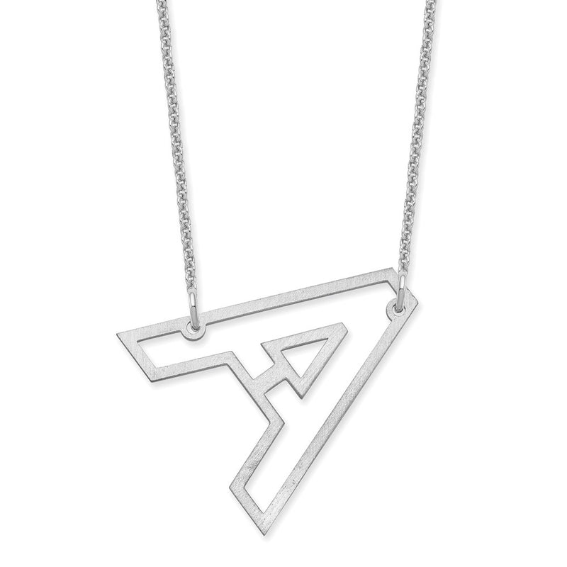 14k White Gold Sideways Cut-out Initial A Necklace letter A
