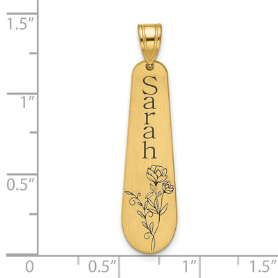 14K Yellow Gold Brushed Name and Birth Flower Pendant