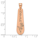 14K Rose Gold Brushed Name and Birth Flower Pendant view