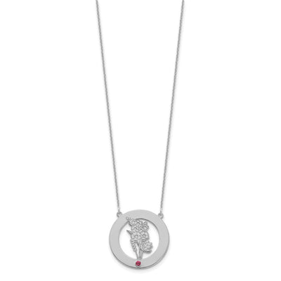14K White Gold Circle w/1 Birth Flower and Birthstone Necklace