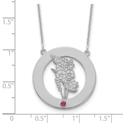 14K White Gold Circle w/1 Birth Flower and Birthstone Necklace
