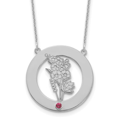 14K White Gold Circle w/1 Birth Flower and Birthstone Necklace