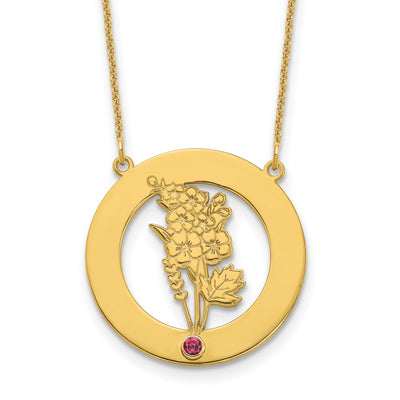 14K Yellow Gold Circle w/1 Birth Flower and Birthstone Necklace