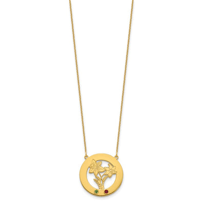 14K Yellow Gold Circle w/2 Birth Flower and Birthstone Necklace