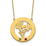 14k Yellow Gold Circle w/2 Birth Flower and Birthstone Necklace view 1