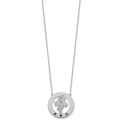 14K White Gold Circle w/3 Birth Flower and Birthstone Necklace