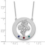 14k White Gold Circle w/3 Birth Flower and Birthstone Necklace view 3