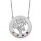 14k White Gold Circle w/4 Birth Flower and Birthstone Necklace