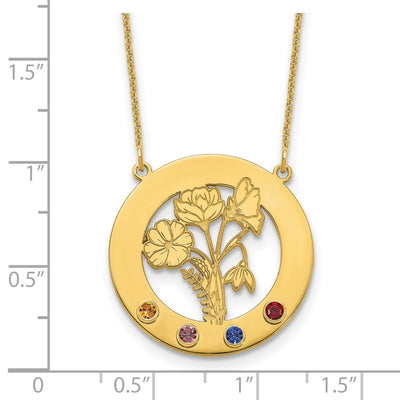 14K Yellow Gold Circle w/4 Birth Flower and Birthstone Necklace