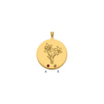 14k Yellow Gold Circle w/2 Birth Flower and Birthstone Pendant view 4