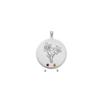 14k White Gold Circle w/2 Birth Flower and Birthstone Pendant view 4