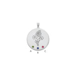 14k White Gold Circle w/3 Birth Flower and Birthstone Pendant view 4