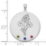 14k White Gold Circle w/3 Birth Flower and Birthstone Pendant view 5