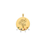 14k Yellow Gold Circle w/4 Birth Flower and Birthstone Pendant view 4