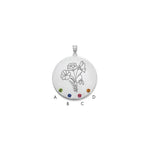 14k White Gold Circle w/4 Birth Flower and Birthstone Pendant view 4