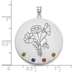 14k White Gold Circle w/4 Birth Flower and Birthstone Pendant view 5