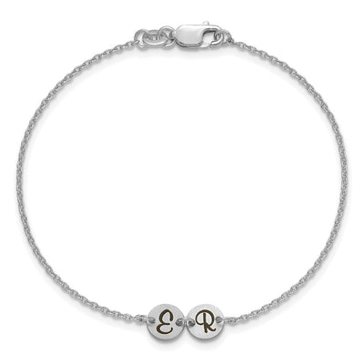 14K White Gold Brushed 2 Station Disc with Epoxy Initial Bracelet