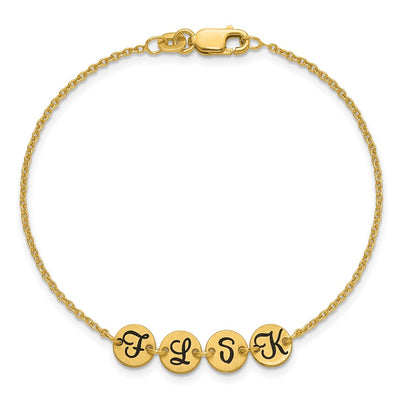 14K Yellow Gold Brushed 4 Disc with Epoxy Initial Bracelet