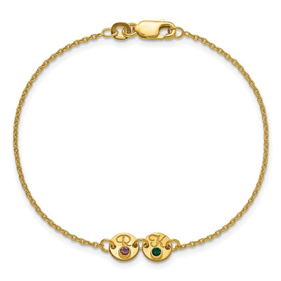 14K Yellow Gold 2 Disc with Initial and Birthstone Bracelet