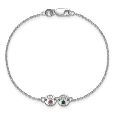 14K White Gold 2 Disc with Initial and Birthstone Bracelet