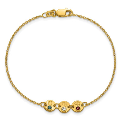 14K Yellow Gold 3 Disc with Initial and Birthstone Bracelet