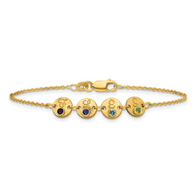 14K Yellow Gold 4 Disc with Initial and Birthstone Bracelet