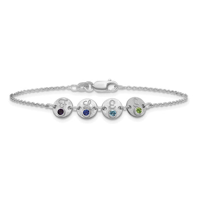 14K White Gold 4 Disc with Initial and Birthstone Bracelet