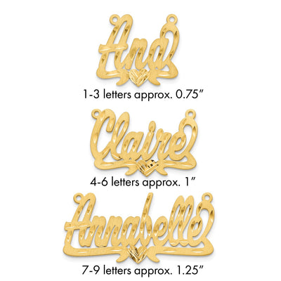 10K Yellow Gold Satin Diamond-cut Heart Name Plate