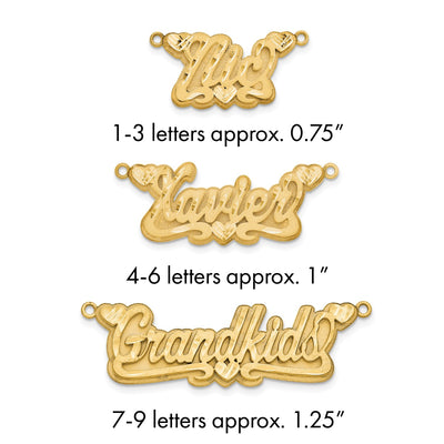 Sterling Silver/Gold-plated 3D Satin Diamond-cut Hearts Name Plate