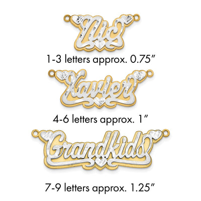 Sterling Silver/Gold-plated 3D Satin Diamond-cut Hearts Name Plate
