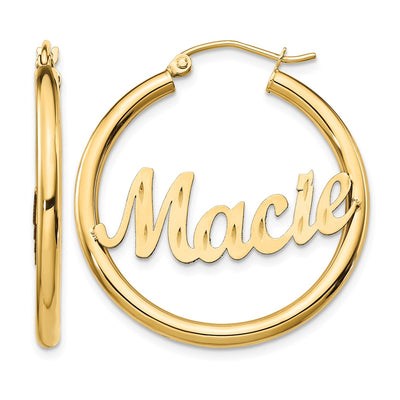 10K Yellow Gold Diamond-cut Name Plate Hoop Earrings