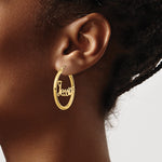 10k Yellow Gold Satin and Diamond-cut Name Plate Hoop Earrings view 7
