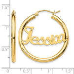 10k Yellow Gold Satin and Diamond-cut Name Plate Hoop Earrings view 8