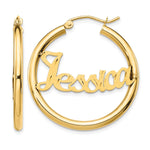 10k Yellow Gold Satin and Diamond-cut Name Plate Hoop Earrings view 5