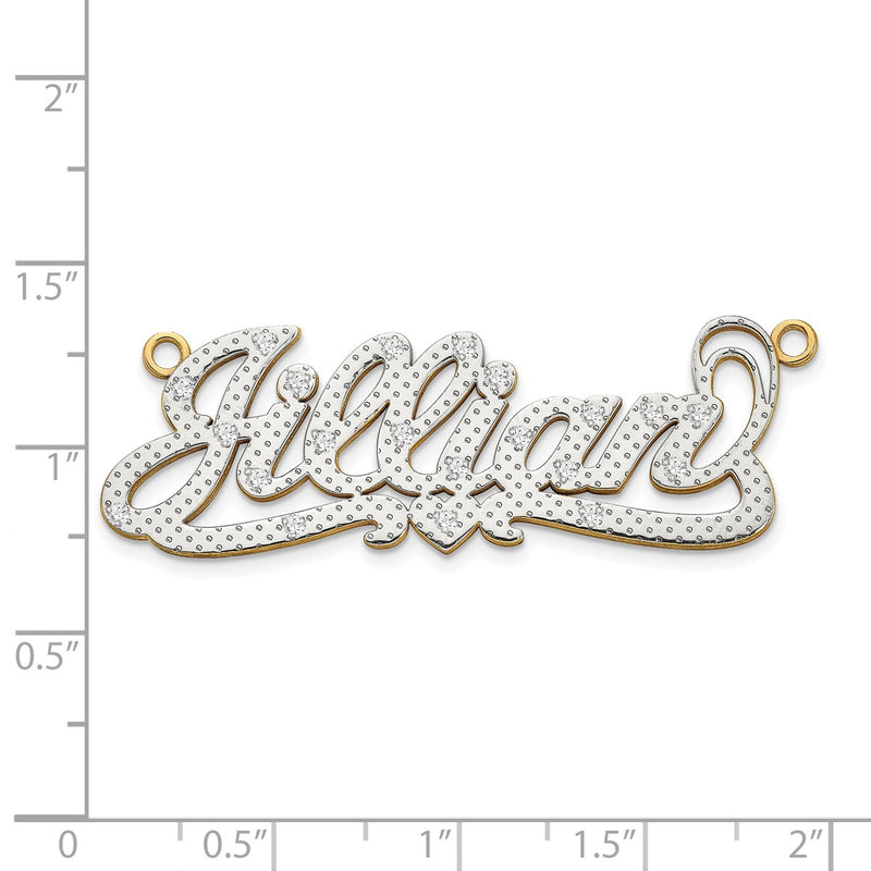 14K white gold diamond name pendant, further view