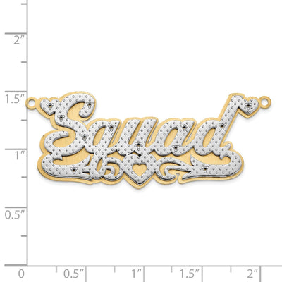 10K Yellow Gold and Rhodium 3D Diamond with Heart Name Plate