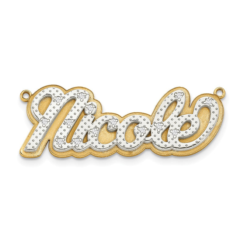 10k White Gold 3D Diamond Name Plate Pendant