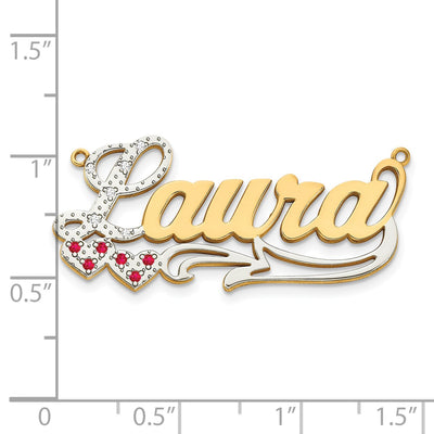 10K Yellow Gold w/ Rhodium and Ruby 3D Diamond with Hearts Name Plate
